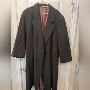 Vintage 1980s Men’s Wool Overcoat Size 48 Charcoal Classic Tailored Long Coat
